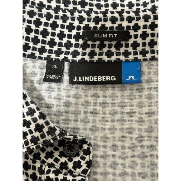 J. Lindeberg Slim Fit Polo Shirt Black White Geometric Print Golf Size XL - Picture 3 of 5